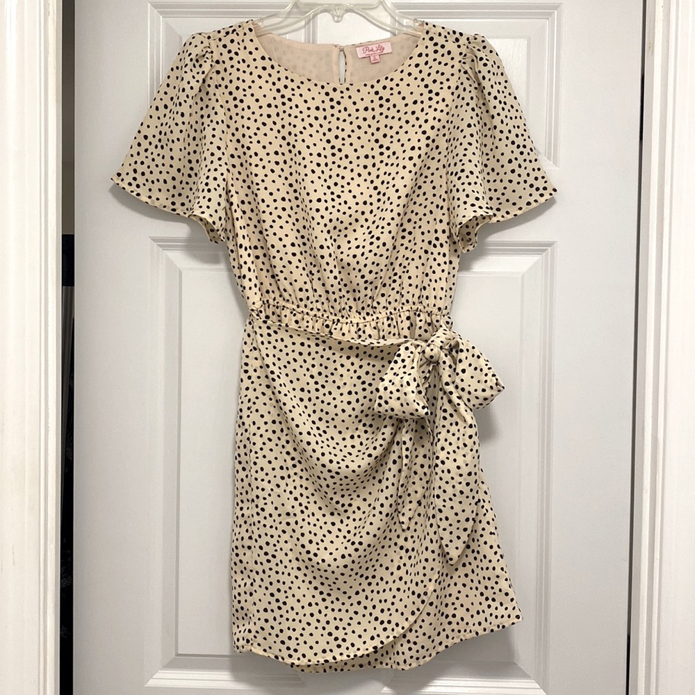 Pink Lilly women’s cream and black polka dot dress